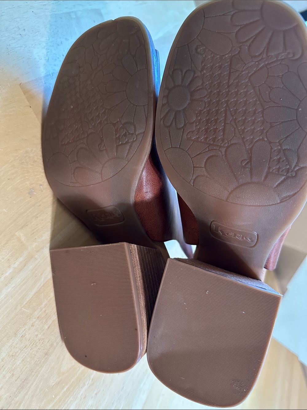 Korks Tan Brown Leather Peep-Toe Slingback Wedges - Picture 8 of 15